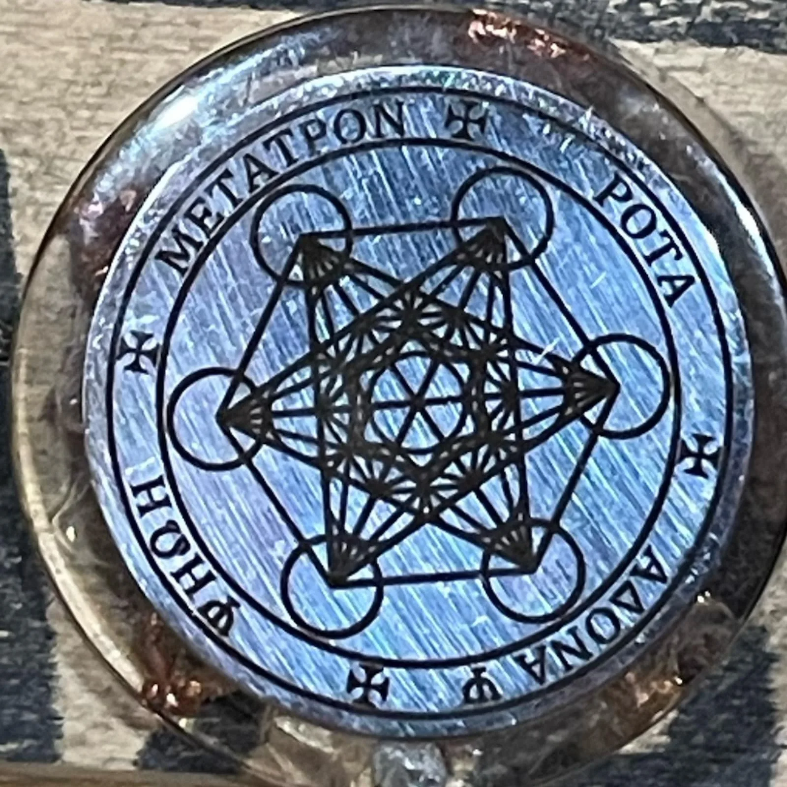 Orgonite de Poche Archange Metatron Sceau Argenté