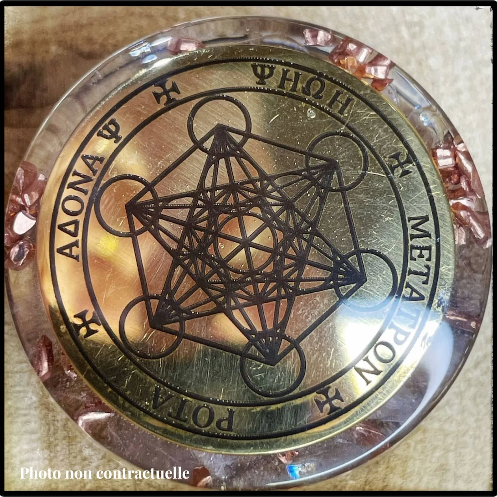 Orgonite de Poche Archange Metatron Sceau Doré