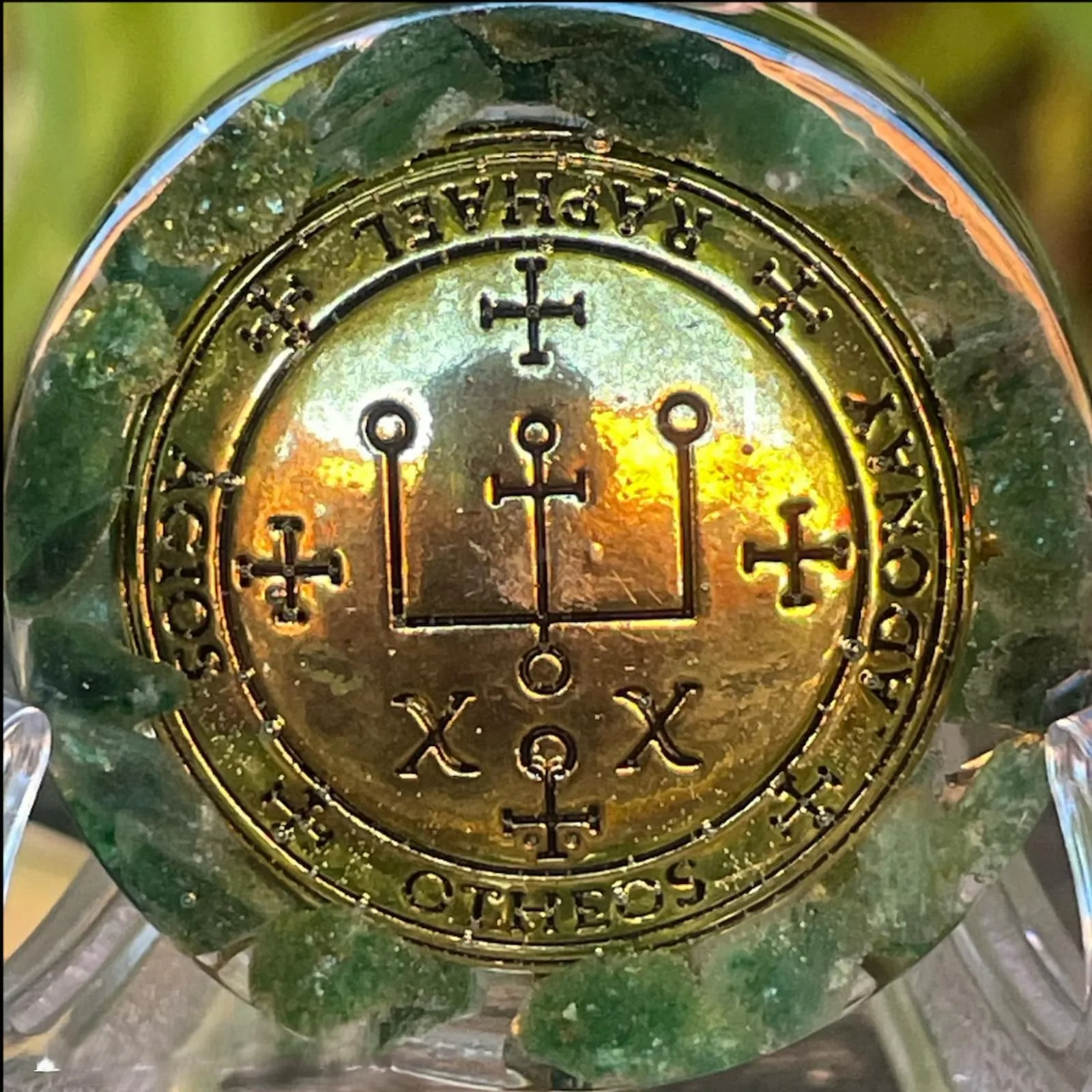 Orgonite de Poche Archange Raphael Sceau Doré