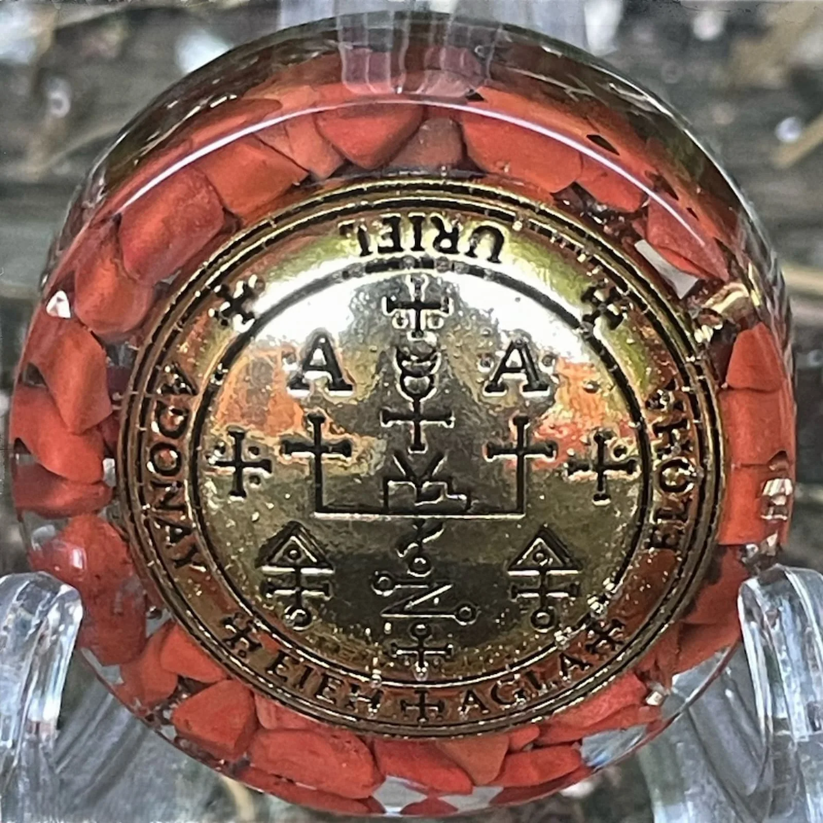 Orgonite de Poche Archange Uriel Sceau Doré