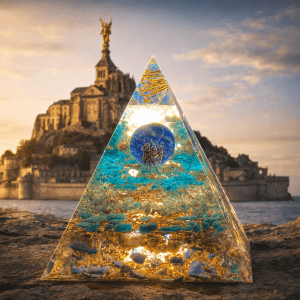 Pyramide Michaël réelle mise en scène dans un environnement généré par IA.