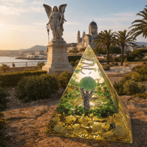Pyramide Raphaël réelle mise en scène dans un environnement généré par IA.