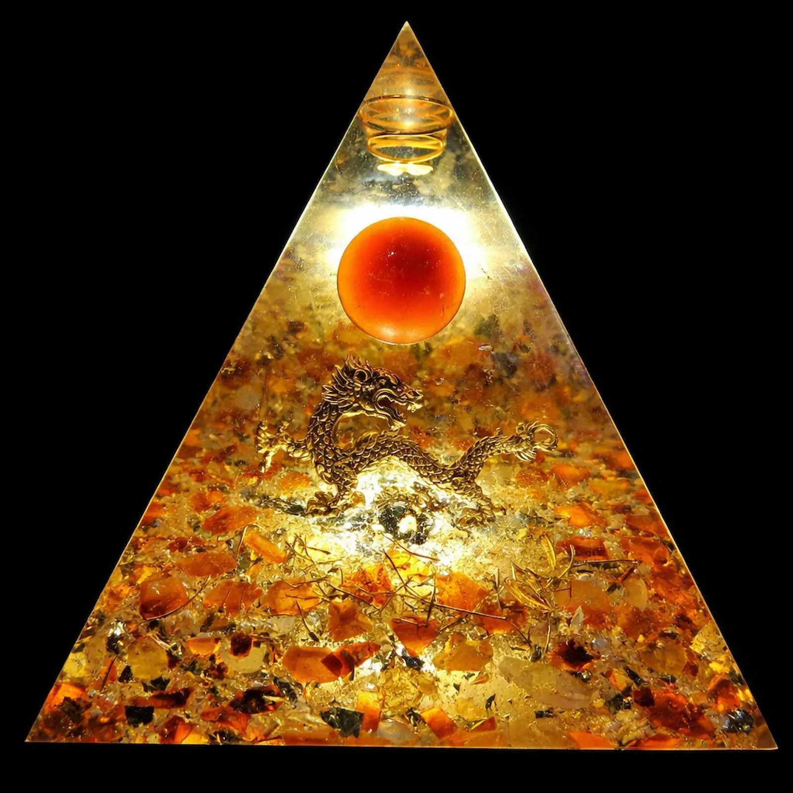 Pyramide orgonite sur mesure signature dragon