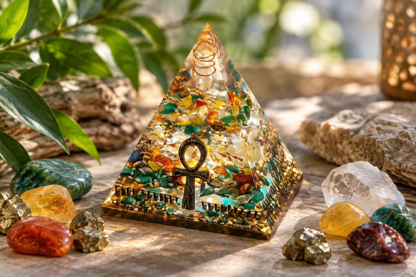 Composition d’orgonites montrant plusieurs pierres associées selon une intention précise