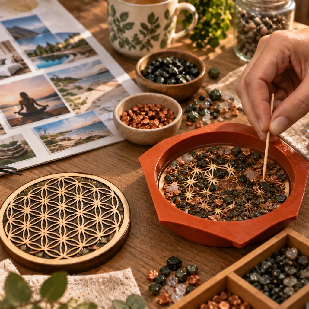 Atelier Donnez vie à vos intentions avec tableau de visualisation et plateau dynamisant OrgoNath. Véritable plateau dynamisant dans un décor généré par IA