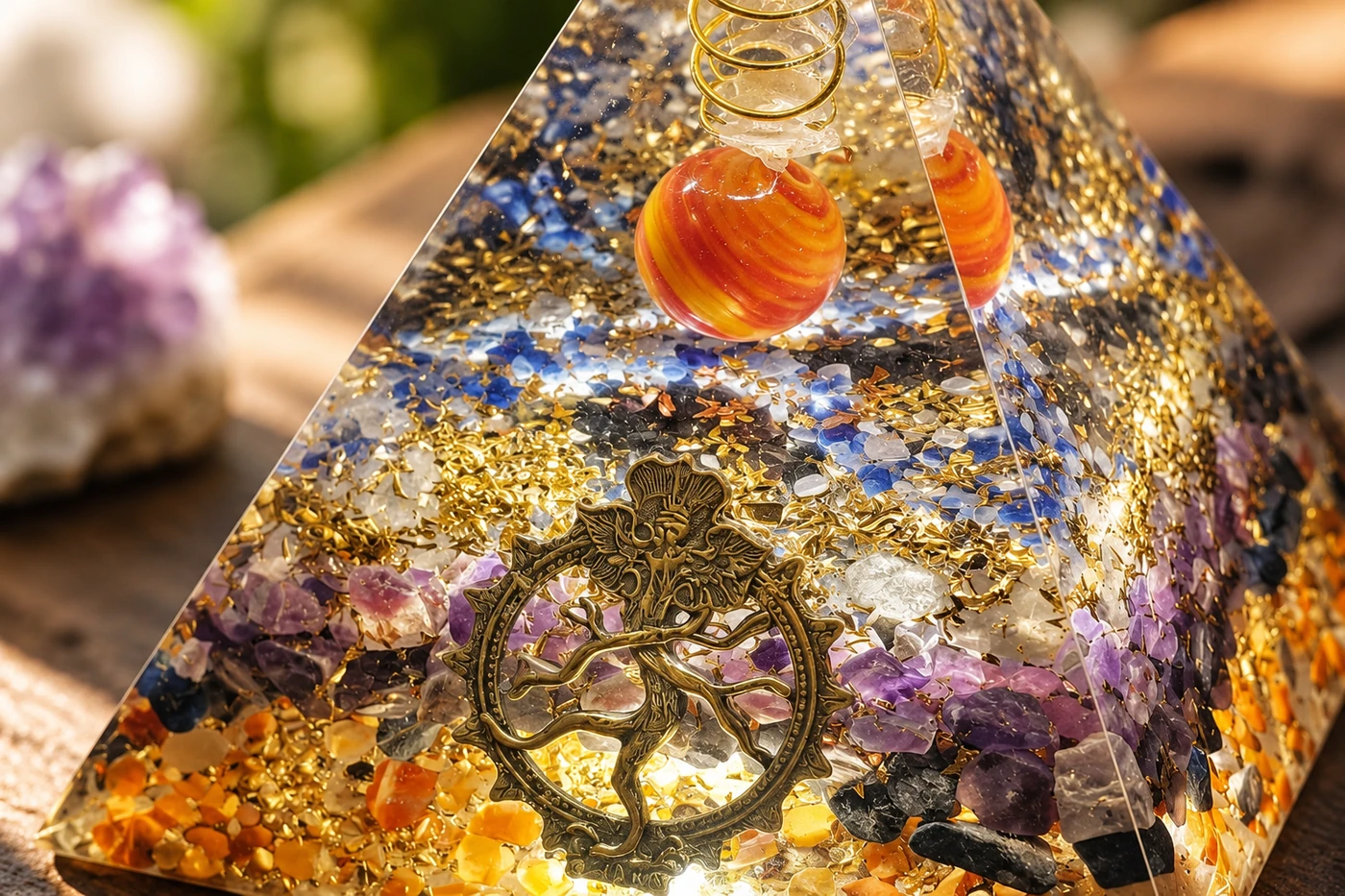 Orgonite composée de plusieurs pierres associées autour d’une même intention