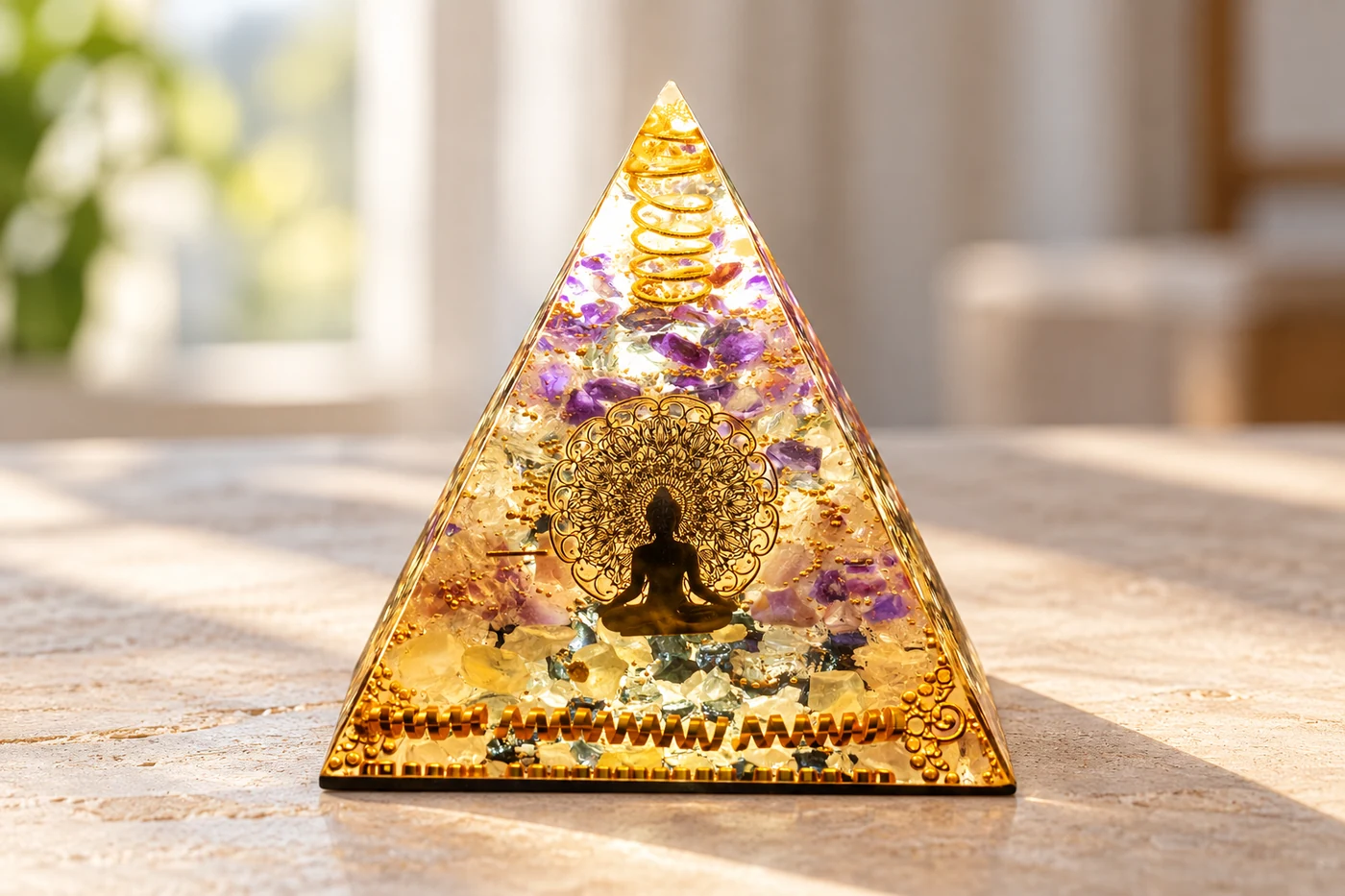 Orgonite composée de pierres et de symboles choisis autour d’une intention