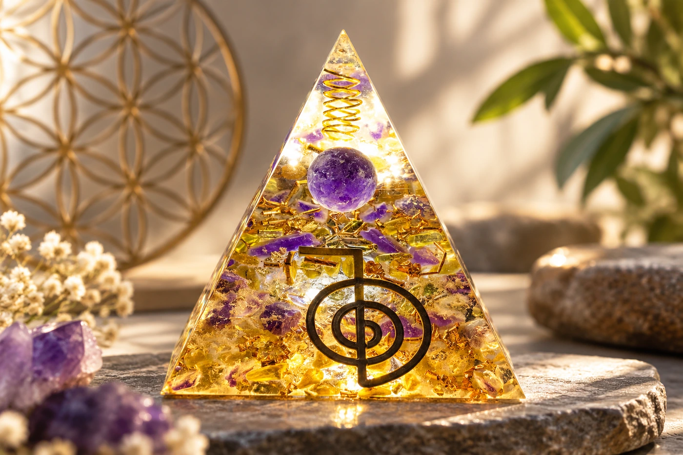 Vue d’une pyramide artisanale aux lignes nettes et lumineuses