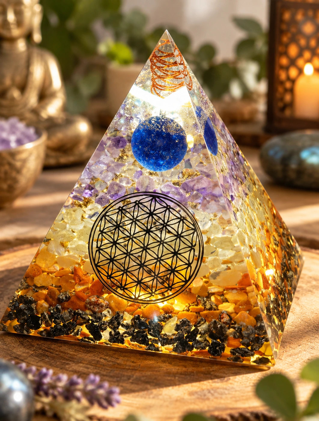 Pyramide OrgoNath avec symbole sacré et couleurs harmonieuses