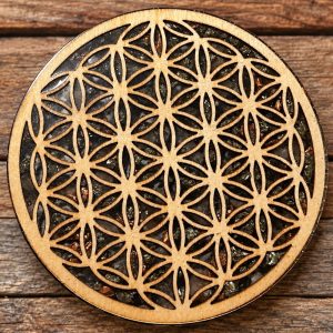 plateau dynamisant orgonite fleur de vie 10 cm avec pyrite et citrine